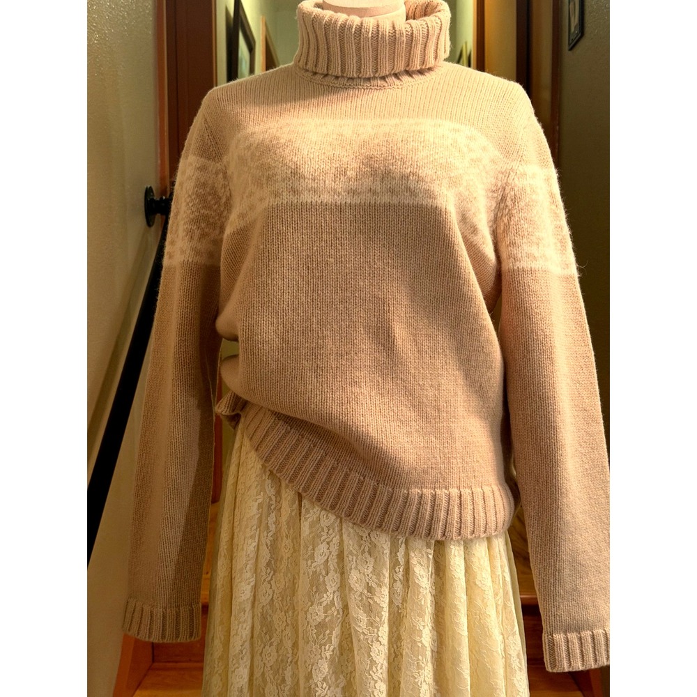Lauren Ralph Lauren Chunky Knit Lambswool Turtle Neck Snow Flake Design Cream XL